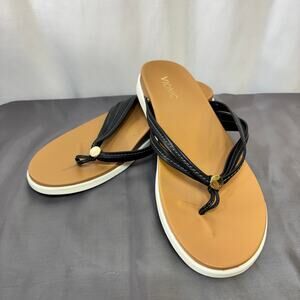 Vionic Women's Catalina Toe-Post Sandal US11 EU43 Leather Rubber Black Tan